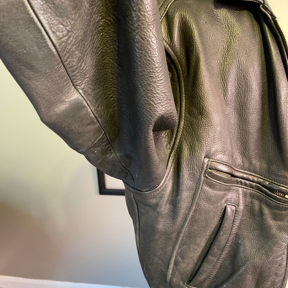 Chevignon Paris Vintage Black Thick Leather Bomber Aviator Coat - Picture 8 of 17